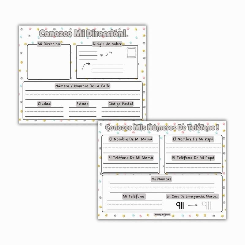 Spanish I Know My Address Sheet