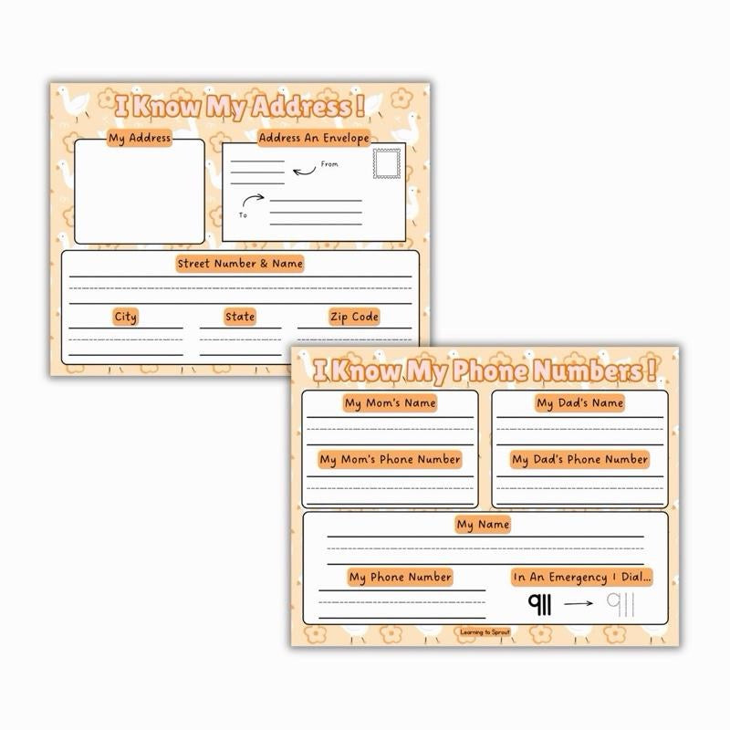I Know My Address Sheet