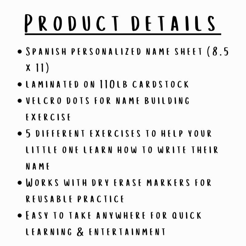 Spanish Personalized I Know My Name Sheet