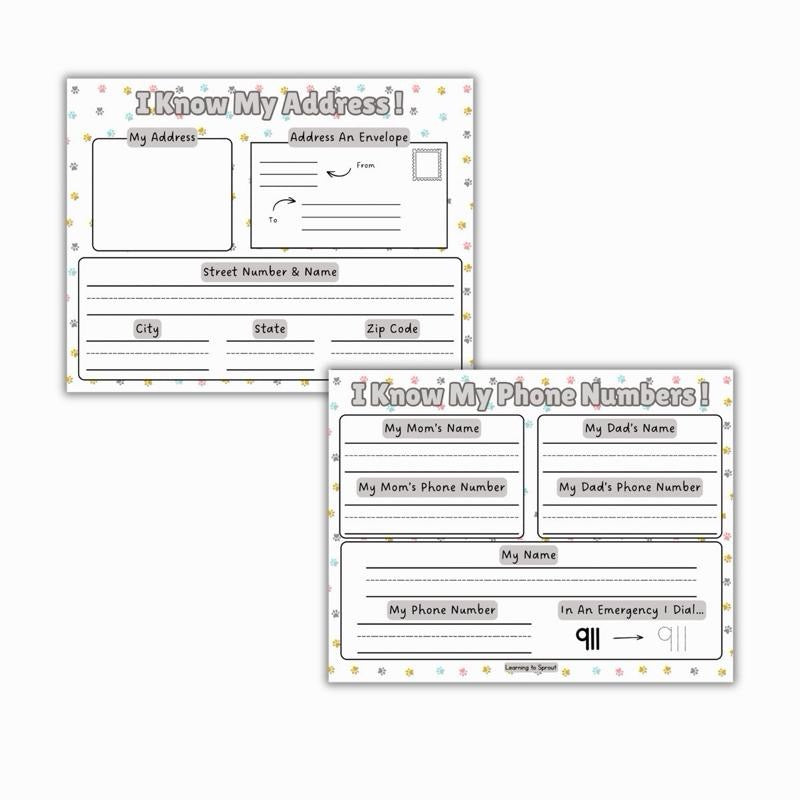 I Know My Address Sheet