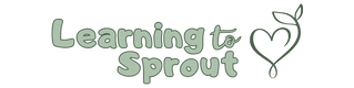 Logo with 'Learning to Sprout' text and a heart with a leaf on a white background